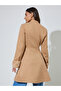 Beige Longline Wool Like Coat With Faux Fur Detail - 4