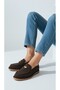 Genuine Suede Leather Laceless Women's Brown Penny Loafer Shoes - 3
