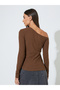 Brown Asymmetric Neck Knit Top - 6