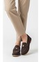 Genuine Suede Leather Laceless Women's Brown Penny Loafer Shoes - 4