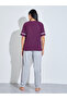 Purple V-Neck T-Shirt And Grey Cuffed Hem Pants Pyjama Set - 6
