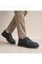 -Marcomen Men's Black Grained Leather Moc-Toe Casual Shoes Lace-Up Thick Sole - 3