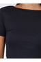Black Solid Ribbed Knit Short Sleeve Top - 4