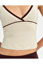 Cream Contrast Piping Strap Blouse - 3