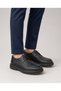 -Marcomen Men's Black Grained Leather Moc-Toe Casual Shoes Lace-Up Thick Sole - 5