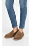 Genuine Suede Leather Laceless Women's Camel Color Penny Loafer Shoes - 5