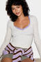 Modal Floral Jacquard Heart Low-Cut Collar Long Sleeve Blouse - 4