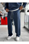 Navy Blue Washed Pipe Leg Sweatpants Tw-7089