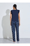 Navy Blue Solid Ruffle Details Tank And Star Print Pants Pyjama Set - 5