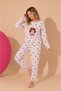 Waffle Knitted Long Sleeve Round Neck Cuff Detailed Embroidered Women's Pajama Set - 2