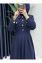 Women's Chic and Elegant Modest Navy Blue Dress - 2