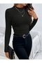 Black Ribbed Mock Neck Long Sleeve Top - 5