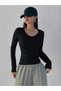 Black Ribbed Long-Sleeve Crew Neck Top - 2