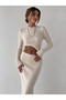 Cream Corduroy Knitwear Skirt Blouse Set - 2Y4434 - 2