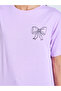 Lilac Bow Print T-Shirt And Grey Solid Wide Leg Pants Pyjama Set - 3