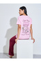 Pink Graphic Print T-Shirt And Burgundy Solid Straight Leg Pants Pyjama Set
