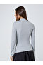 Grey Solid High Neck Ribbed Fitted Top - 5