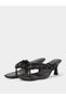 Black Floral Details Mid Heel Mules - 2
