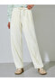 Cream Solid Pintuck Detail Mid-Rise Drawstring Joggers