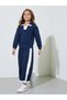 Girls Navy Blue Contrast Details Collared Sweatshirt And Joggers Set