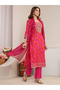 Pink Embroidered, Printed Silk Blend Straight Kurta, Pants And Dupatta Set