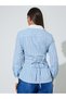Blue Striped Contrast Trims Pleated Details Fitted Shirt - 5