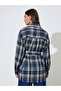 Navy Blue Longline Checked Print Shirt - 5