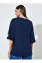 Navy Blue Solid Patchwork 3/4 Sleeves Oversized T-Shirt - 5