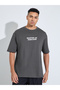 Grey Slogan Print Short Sleeves Overesized T-Shirt - 3