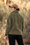 Women's Oversize Zippered 3-Pocket Welsoft Plush Fleece Khaki Jacket - 7