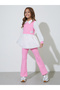 Girls Pink Color Block Ribbed Top And Flared Pants Set - 6