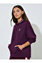 Purple Slogan Embroidered Oversized Hoodie