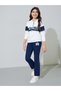 Girls Off White Graphic Print Collared Sweatshirt And Navy Blue Leggings Set