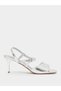 Silver Metallic Mid-Heel Strappy Sandals