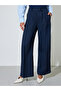 Navy Blue Solid Wide Leg Mid Rise Tailored Pants