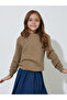 Girls Beige Textured Knit Pullover Sweater