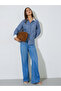 Light Blue Striped Contrast Collar And Cuffes Oversized Shirt - 2