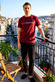 Men's Front Printed Short Sleeve Pajama Set 2332 Dark Claret Red - 4