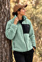 Women's Oversize Zippered 3-Pocket Welsoft Plush Fleece Green Jacket - 6