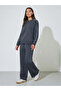 Charcoal Solid Wide Leg Mid Rise Joggers - 2
