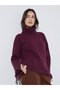 Burgundy Knitted Turtle Neck Sweater With Tassel Hem Detail - 3