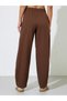 Coffee Brown Solid Pintuck Detail Mid-Rise Drawstring Joggers - 4