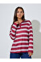 Burgundy Striped Long Sleeves Oversized Polo T-Shirt - 3