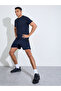 Navy Blue Solid Round Neck Short Sleeves Regular Fit Active T-Shirt - 2