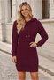 Women's Long Sleeve Hooded Knitted Textured Stylish Elegant Casual Burgundy Mini Knitwear Dress Tunic - 5