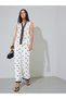Cream Embroidered Sleeveless Top And Wide Leg Trousers Set - 2