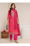 Pink Embroidered, Printed Silk Blend Straight Kurta, Pants And Dupatta Set - 8