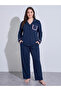 Ruffle Pocket Detail Piped V Neck Ls Shirt & Pj Set