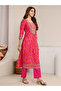Pink Embroidered, Printed Silk Blend Straight Kurta, Pants And Dupatta Set - 3