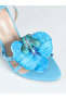 Blue Polka Dot Stiletto Sandals With Floral Embellishment - 5